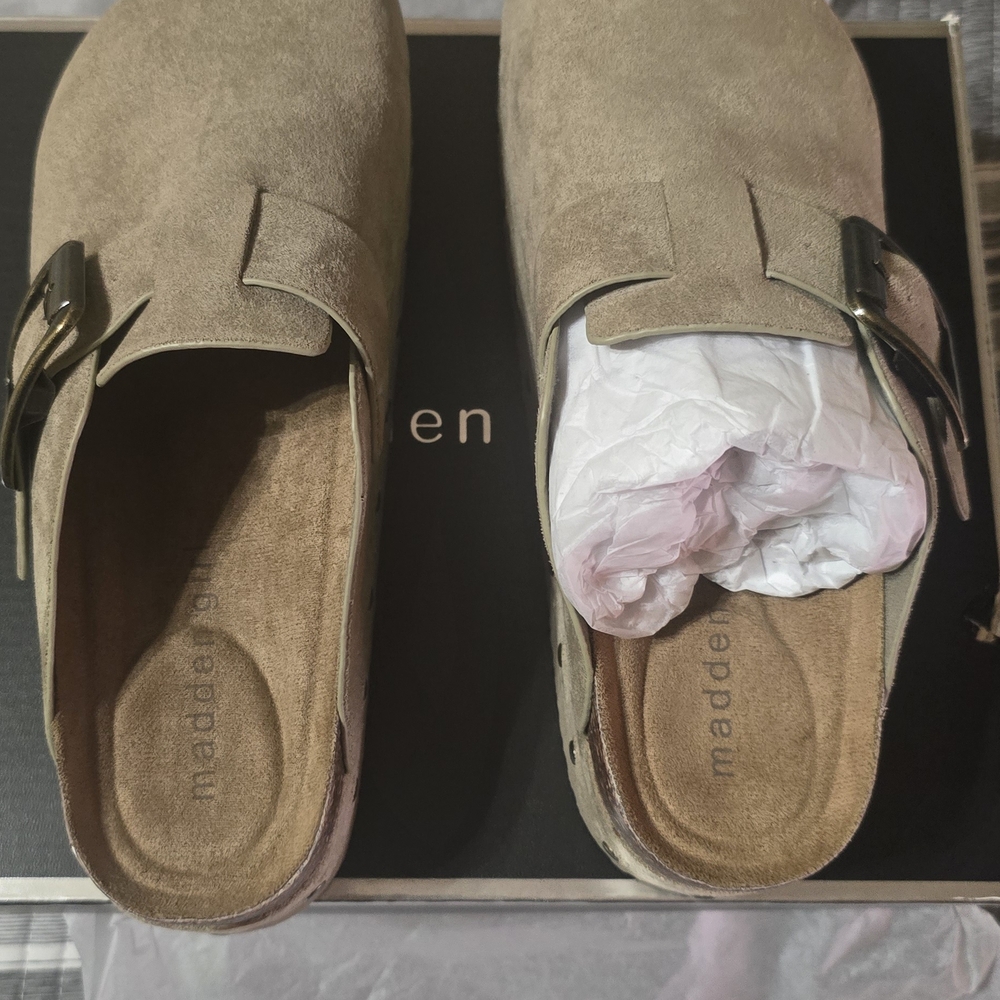 Madden Girl Women's Taupe Suede Slip-On Mules